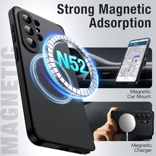Image of JETech Magnetic Cover Case for Samsung Galaxy S26 Ultra, Compatible with MagSafe, Dual-Layer Heavy Duty Shockproof Phone Cover, Camera Lens Full Protection, Hard PC Back (Black)