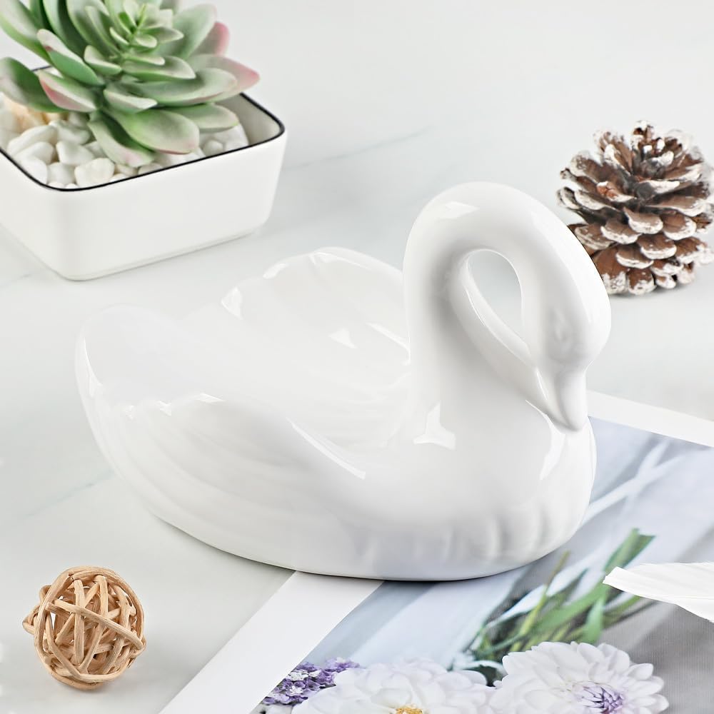 Draining Soap Dish, Elegant Swan Shape, Cute Ceramic Tray(Black)