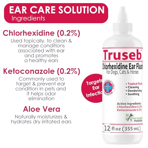 All Natural Ear Flush for Dogs & Cats, Ketoconazole & Chlorhexidine Ear and Vet-Strength Ear wash with a Light Scent (USA) (Ketoconazole & Chlorhexidine Ear Flush, 12 oz)