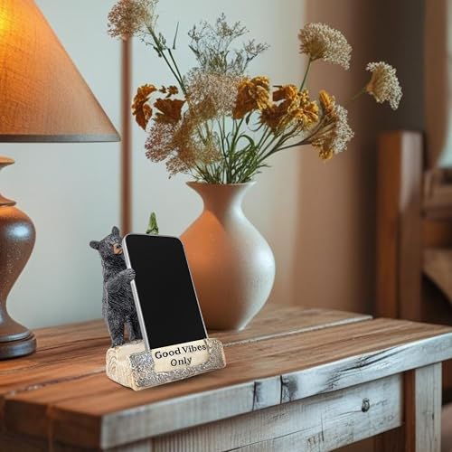 Support de téléphone rustique ours noir accessoire de cabane en résine - 4