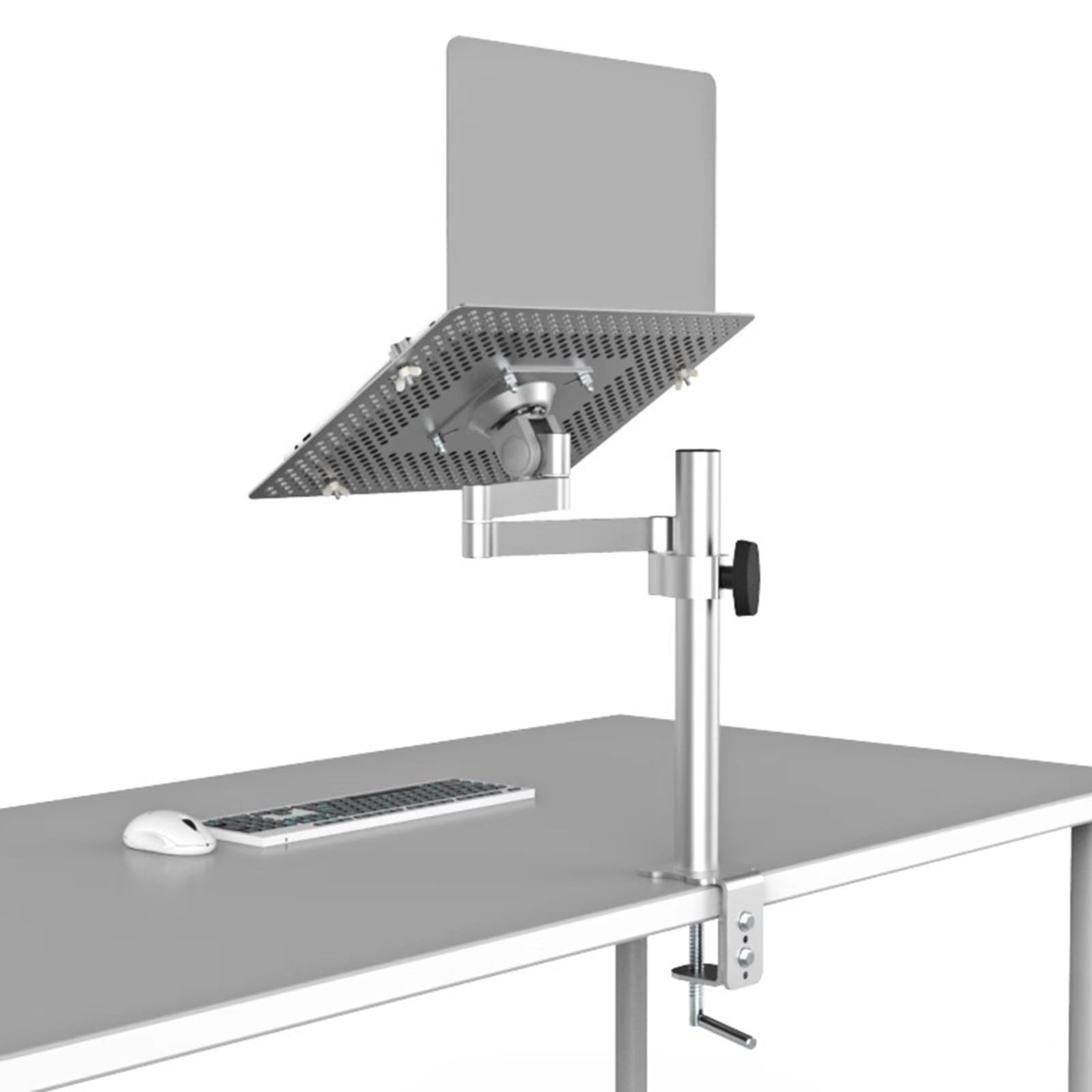 Soporte de brazo para laptop, bandeja articulada de movimiento completo con plataforma de refrigeración ventilada, soporta hasta 8 kg, ideal para estación de trabajo en casa y oficina