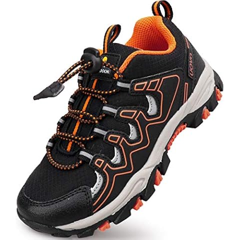 UOVO Boys Shoes Boys Sneakers Boys Tennis Running Shoes Waterproof Hiking Shoes Kids Athletic Outdoor Sneakers Slip Resistant(Little/Big Boys) Black/Orange Cover