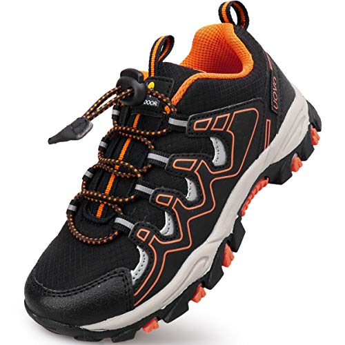 UOVO Boys Shoes Boys Sneakers Boys Tennis Running Shoes Waterproof Hiking Shoes Kids Athletic Outdoor Sneakers Slip Resistant(Little/Big Boys) Black/Orange 6 Big Kid by UOVO - Used condition - US$23.54