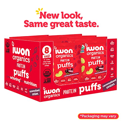 Iwon Organics Caramelized Onion Flavor Protein Puff, High Protein And Organic Healthy Snacks, 8 Bags #TOP1