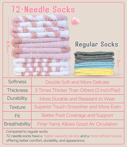 72-Needle Super Cozy Fuzzy Socks Gifts for Women Mother Girls, Fluffy Warm Soft Thick Cute Pink Heart Slipper Socks 3 Pairs3