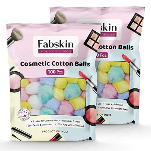 Fabskin Cosmetic Cotton Balls For Skin Cleaning | Makeup and Nail Polish Remover | Best for Applying & Removing Makeup | Safe For Sensitive Skin | 100% Pure Soft Cotton (100 PCs – Pack of 2)