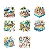 Hello Summer, Beach, Colorful Cake 8Pcs UV DTF Cup Wrap Transfers Stickers Decals for Crafts, Glass Cup (P1)