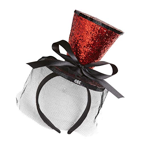 W WIDMANN MILANO Party Fashion - Haarreif Mini Zylinder Glitter, mit Schleife und Schleier, Hut, Accessoire, Karneval