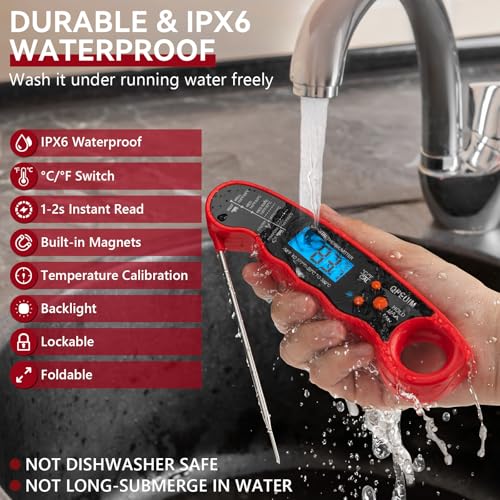 Digital Meat Thermometer Instant Read Meat Thermometer Food Thermometer for Grill and Cooking with Backlight & Calibration, Perfect for Grill, Smoker, Turkey, Candy Making by QPEUIM
