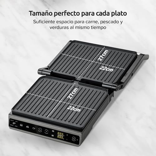 Olvy Parrilla de Contacto con Pantalla Táctil - Sin PFAS - 7 Programas Automáticos - Apertura 180° 1800W - Placas Antiadherentes - Termostato & Temporizador - Sandwichera & Grill para Paninis de Ace - imagen 4