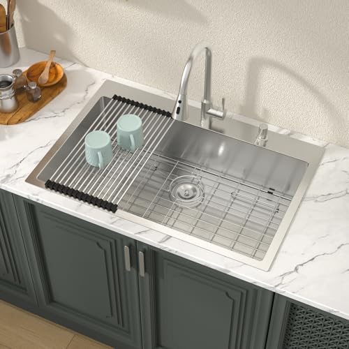 Lordear 33 Inch Drop-In Kitchen Sink 33 x 19, 16G Stainless Steel