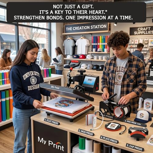 Image of MY PRINT | Heat Press 5 in1 Combo with Sublimation Project, Sublimation Paper 200 Pages, Sample T-Shirt 3 Pcs, Mouse Pad 2 Pcs, Sublimation Keyring 10 Pcs, Sublimation Ink 4 Color, Teflon Sheet 1 Pcs