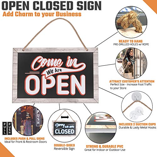 Open Closed Sign for Business – Bundle with 2 Suction Cup, Pull and Push Stickers - Stylish Double-Sided Open Signs for Business is The Ideal Hanging Banner for Restaurant Stores Bar Windows or Doors - Thumbnail 7