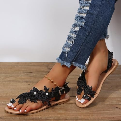 Summer Sandals for Women 2025 Trendy,Boho Sandals for Women Arch Support,Women Sandals Flats for Comfortable Elastic Ankle Strap Beach Shoes,Beaded Sandals for Woman4