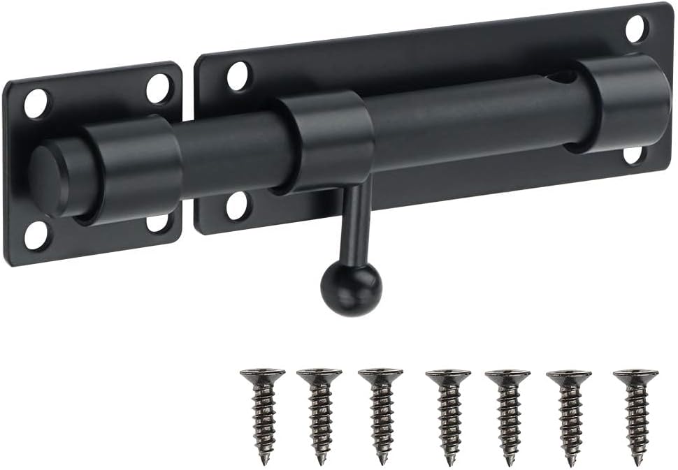 6 inch Barrel Bolt Latch,Slide Bolt Latch,Heavy Duty Solid SUS304 Stainless Steel Slide Lock for Wooden Fence,Barn Door,Interior or Outdoor Door Matte Black