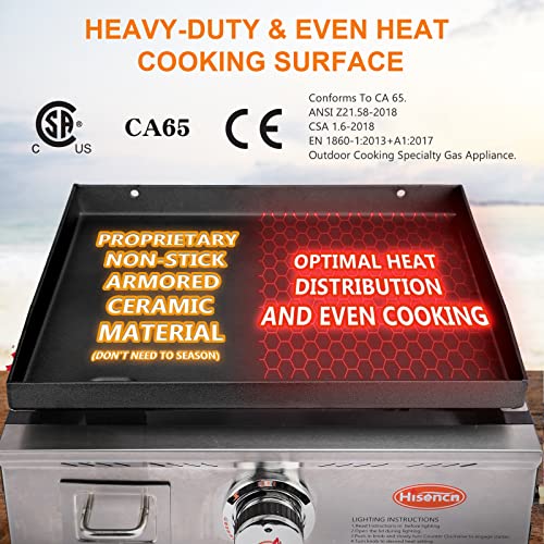 Hisencn Portable Flat Top Grill And Portable Grill Cart Folding Cart Outdoor Griddle Stand Shelf, Rv - Nonstick Camping Griddle 268 Sq. In. 15000 Btus Griddle For Tabletop Gas Grill 17 Inch With Hood #TOP2
