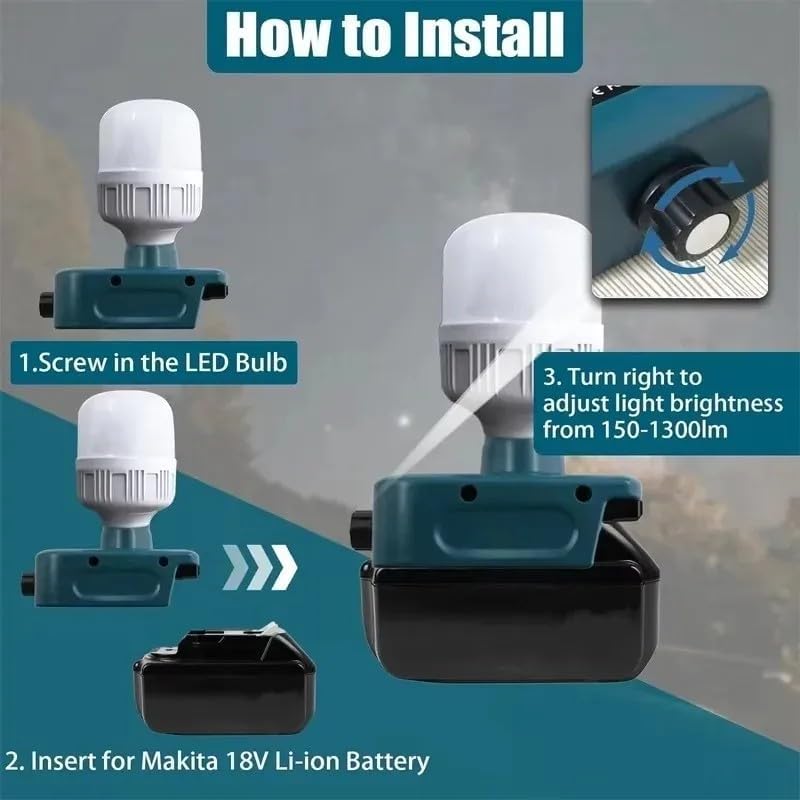 Cordless LED Work Light Compatible with Makita 18V Battery, 12W Flashlight with LED Bulb, Portable Lights for Outdoor Camping Emergency Situations(NO Battery)