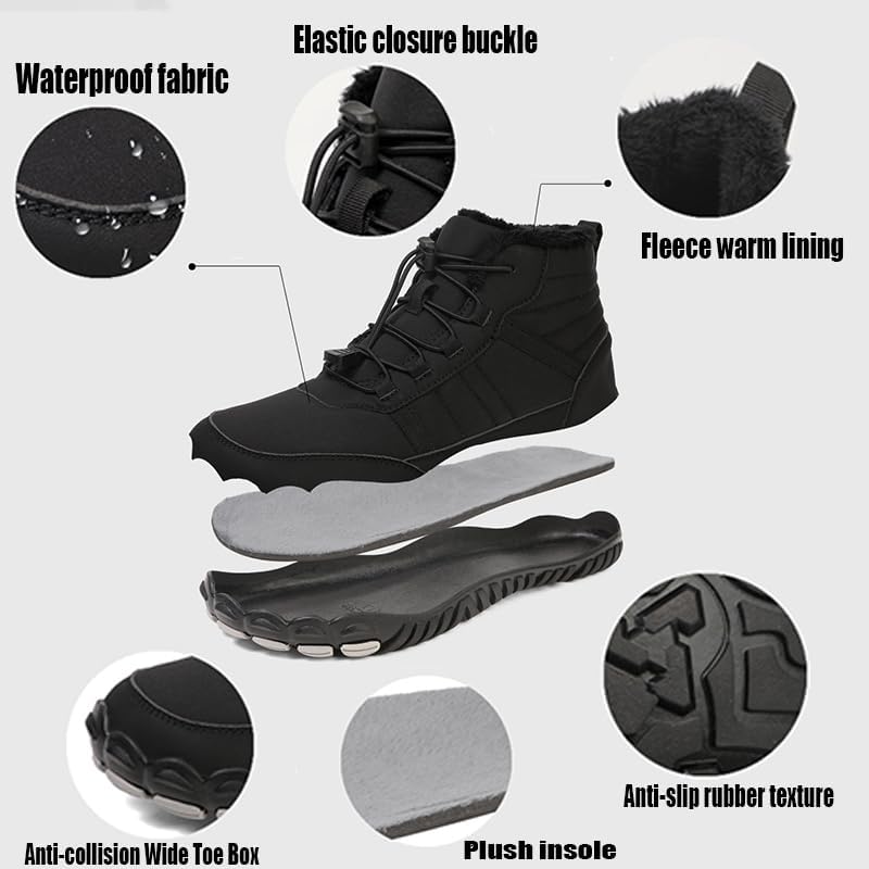 Men's Winter Wide Toe Box Barefoot Shoes Zero Drop Sole Fur Lined Snow Boots Waterproof High top Warm Trail Running Hiking Sneakers4