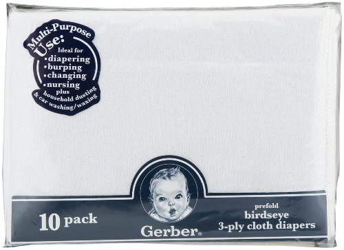 Image of Gerber Unisex Baby Boys Girls Gauze Prefold Cloth Diapers Multipack White 10 Pack