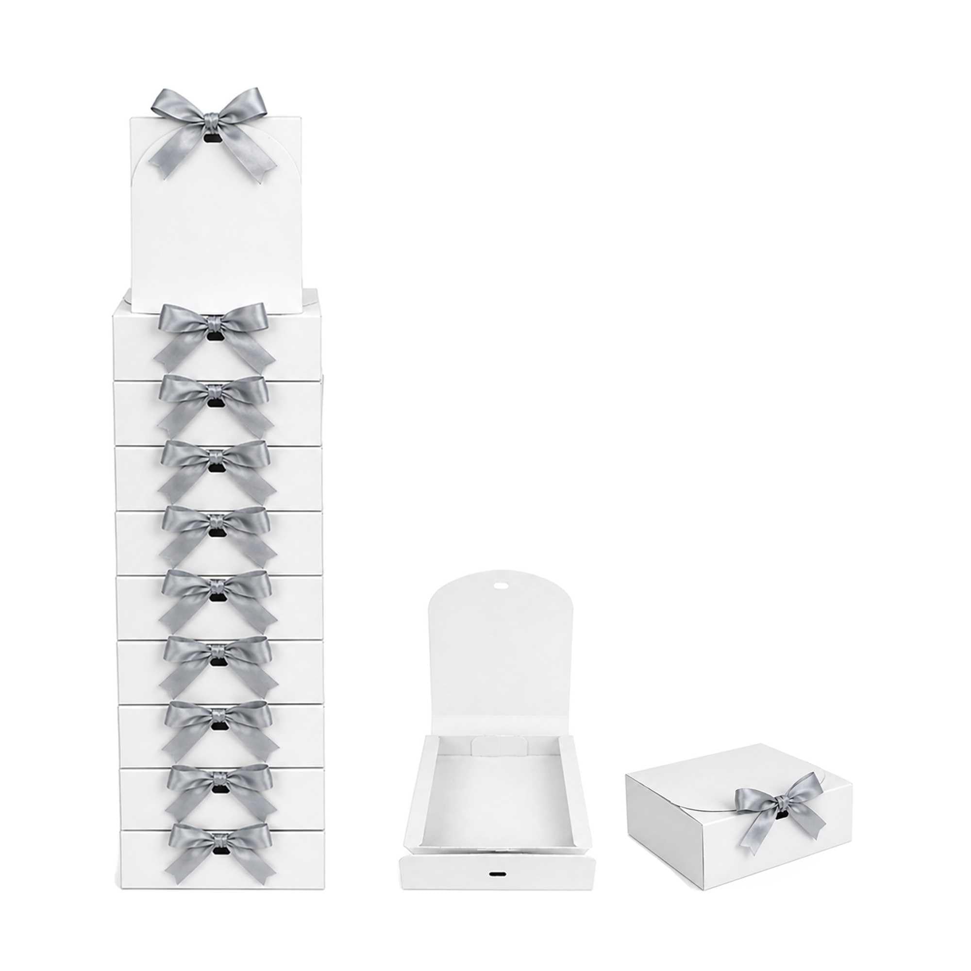 Emartbuy White Kraft Gift Box with Grey Ribbon – 24 x 24 x 5 cm – Fits Chocolates, Scarves & Stationery Sets – Birthdays Weddings Christmas Corporate Gifting Trade Wholesale – Pack of 12