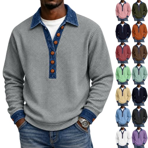 Men's Long Sleeve T-Shirts Big and Tall Waffle Knit Dressy Blouse Novelty - image 7
