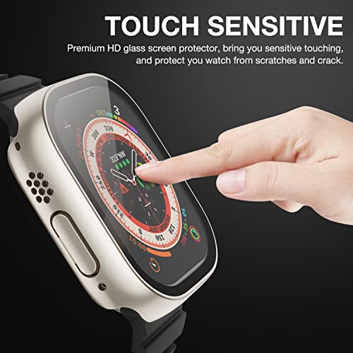 Image of Case Compatible with Apple Watch Ultra 49mm with Built-in Tempered Glass Screen Protector, All-Around Ultra-Thin Bumper Full Cover Hard PC Protective Case for iWatch, Starlight
