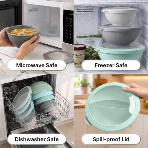 Image of Zulay Kitchen 12 Piece Plastic Nesting Mixing Bowl Set - Colorful Bowls with Lids - Microwave and Freezer Safe (Mint Ombre)