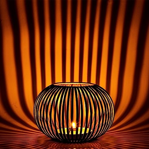 Marrakech Aesthetic - Portavelas decorativo (17 cm, interior de metal, 17 cm, color negro y dorado, para decoración de bodas, decoración de mesa y salón, moderno