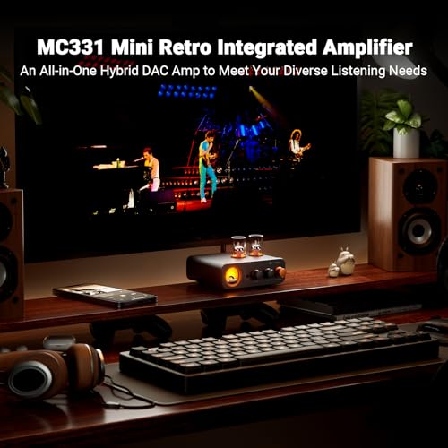 Image of Fosi Audio MC331 Tube Integrated Amplifier with DAC, 2 Channel Home Audio Stereo Power Amp for HiFi Bookshelf Speakers /3.5mm Headphones, Vintage VU Meter Preamp with Bluetooth and USB /Opt /Coax /RCA