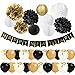 41 PCS Black Gold Happy New Year Decorations Set Happy New Year Banner 12 Inch Latex Balloons Tissue Pom Poms Flowers Paper Lanterns for New Years Eve Party Decorations 2019 New Year Party Supplies
