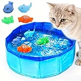 XUDUOO Cat Pool with Floating Water Toy, Portable Swimming Pool Cat Toy, Cat Toys for Indoor Cats Kitten, Interactive Stimulating Self-Play Enrichment, Fun Sensory Pet Toy for Summer（Small, 30 cm）