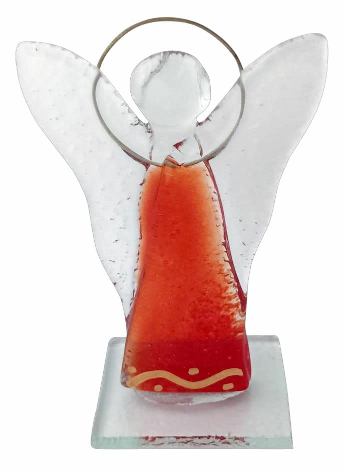 Ange en verre rouge de 9,8 x 6 cm à poser pour décoration