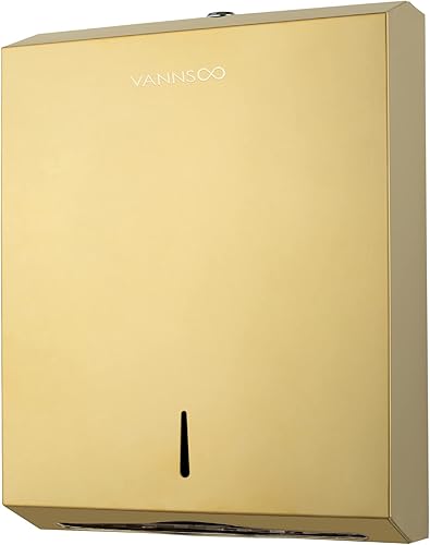 VANNSOO Paper Towel Dispenser, Commercial Stainless Steel Tri-foldMulti-foldC-Fold Paper Towel Holder Wall Mount Key (Gold)