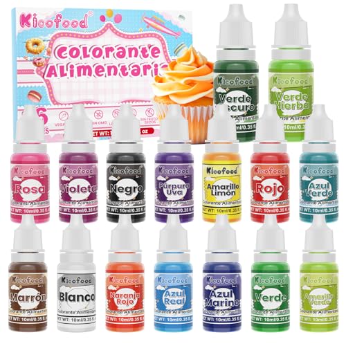 Colorante Alimentario Liquido - Kicofood 16 Colores Colorantes Concentración Alimentarios Reposteria, Colorante Alimenticio para Icing Alimentos Cocinar Fondant Decorar Hornear Macaron - 10ml