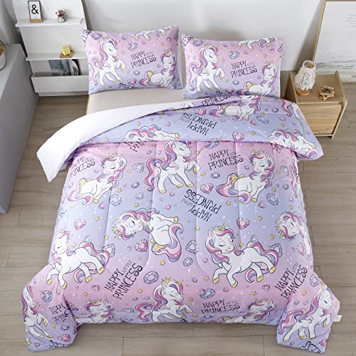 Htgroce Twin Size Unicorn Comforter Bedding Set For Girls Boys Kids, Microfiber Comfortable, Soft And Washable, Comforter Sets For Girls Purple 68X86Inch #TOP1