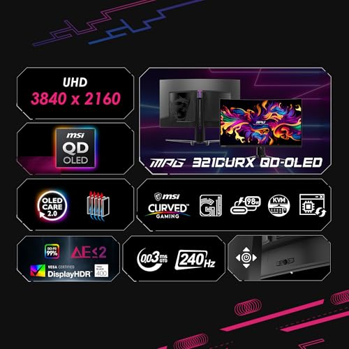 msi MPG 321CURX QD-OLED 32-inch 3840 x 2160  Computer Monitor, 240Hz, Adaptive-Sync, HDMI, DP Port, VESA Mountable, Tilt - Additional View