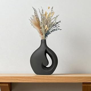 Swirl Hollow Ceramic Flower Vase for Home Decor 8 inch (20 cm), Modern Decoration Items for Living Room/Corner (Black)