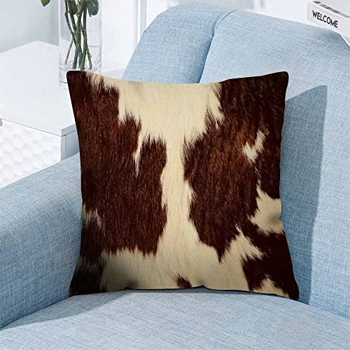 Ibiliu Cowhide Throw Pillow Covers 18X18,Cow Hair Cow Skin Brown And White Cotton Linen Cushion Cases Decorative Pillow Cases For Couch Sofa Bedroom #TOP3