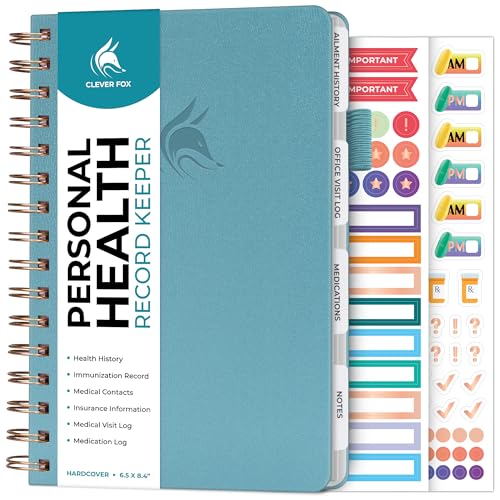 Clever Fox Personal Health Record Keeper Medical Care Planner Wellness & Medication Tracker Journal for Patients Organizer Notebook Daily Tracking Log Book & Appointment Diary (Aquamarine)