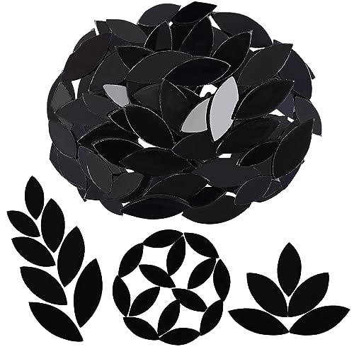 Yoption 100 Pieces Petal Mosaic Tiles, Hand-Cut Stained Glass Flower Leaves Tiles for Art Craft and Home Decorations (Black)