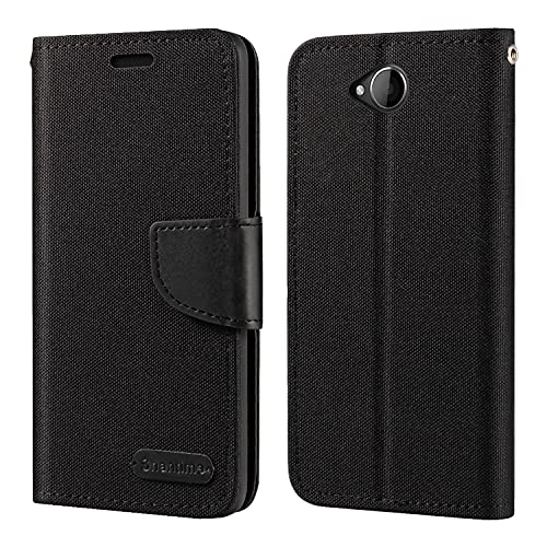 Custodia Flip in Tessuto Oxford e Pelle PU Compatibile con Nokia Lumia 650, Cover Protettiva con Chiusura Magnetica e Tasche per Carte (Nero)