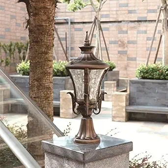 Retro Pillar Light Antique Gate Lamp E27 Lantern Post E27 (Color : Bronze)