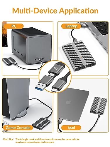 iDsonix Dual-Bay M.2 Enclosure For 2 x M.2 NVMe SSDs 10Gbps Fast Speed Aluminum Stripe Anti-Heat USB 3.1 Gen2 Type C NVMe Hard Drive Enclosure Adapter