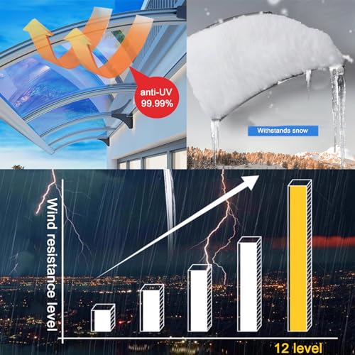 Auvent extérieur en polycarbonate transparent avec structure aluminium solide