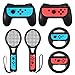 LiNKFOR Accesorios de Joy-Con 2PCS Grip para Mando 2PCS Raqueta de tenis 2 PCS Volantes Accesorios para Switch 3 en 1 Compatible con Switch Mario Kart Racing - Negro