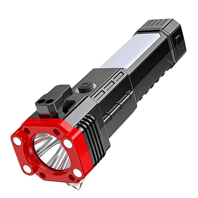 Ncry Multifunction Portable Led Flashlight with Power Bank Rechargeable Solar LED Torch Flashlight, Car Emergency Tool with Window Breaker, Cutter, Compass for Travel, Camping Hiking