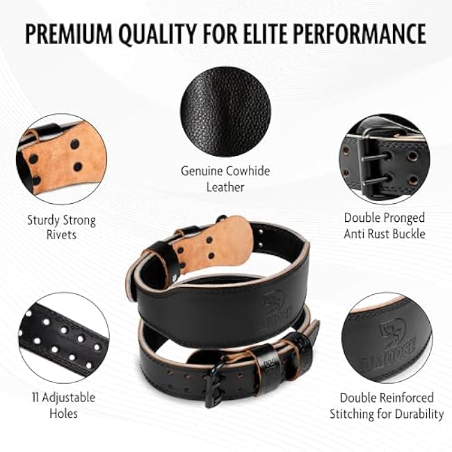 DMoose Fitness Weight Lifting Belt for Men & Women - 7MM Premium Cushioned Lumbar Support & Genuine Leather Adjustable Weightlifting Belt for Squats, Deadlifts & Workouts