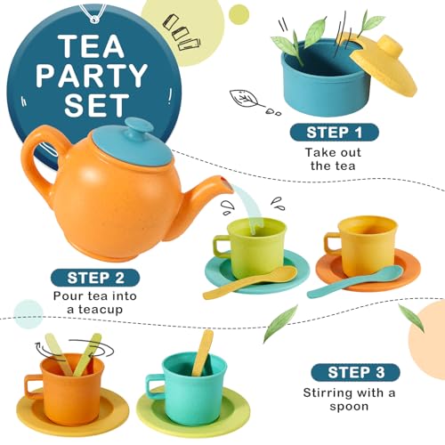 AOLEVA Kids Tea Set and Kitchen Accessories for Ages 3 4 5+ Years Olds, Plastic Pretend Role Play Kitchen Toy Tea Cups - Image 3