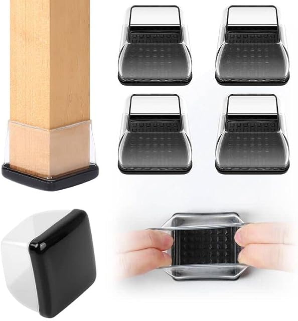 Ezprotekt 2 inch Square-transparent Furniture Cups Chair Leg Caps , Chair Leg Covers Smooth Moving Chair Feet Protectors