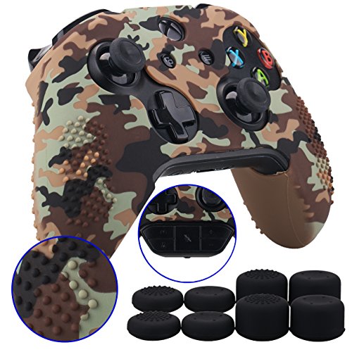 9Cdeer Studded Protective Customize Transfer Printing Silicone Cover Skin Sleeve Case + 8 Thumb Grips Analog Caps For Xbox One/S/X Controller Brown Camouflage Compatible With Official Stereo Headset #TOP10